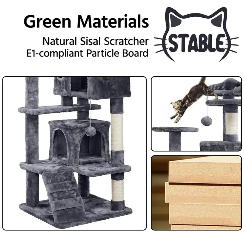 Large Cat House for Kittens & Cat Tree Cat Tower Condo with 2 Condos Scratching Posts Large Cat House for Kittens & Cats