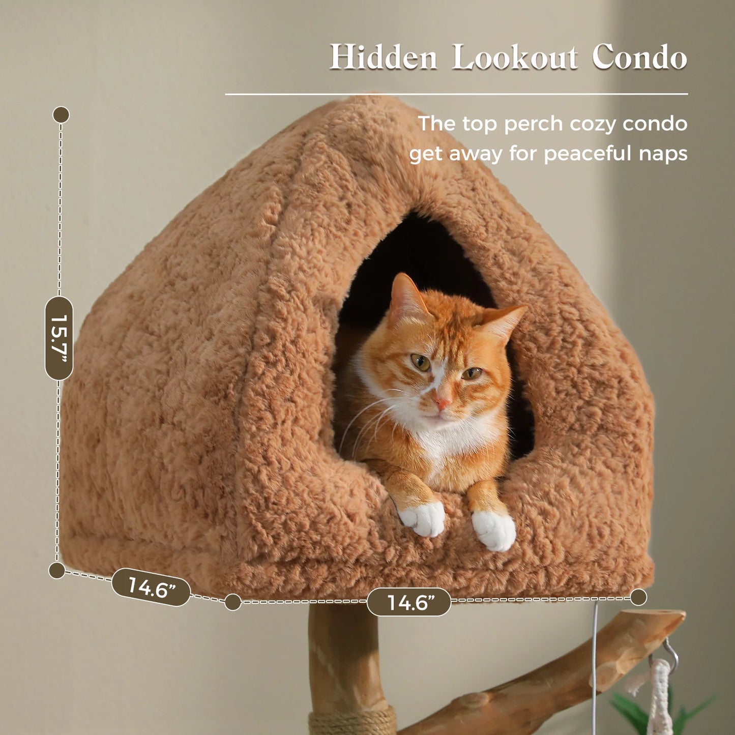 ElaPaw Modern Boho Cat Tree - 71" Tall Wood Cat Tower with Swing Hammock, 2 Woven Baskets & Scratching Posts