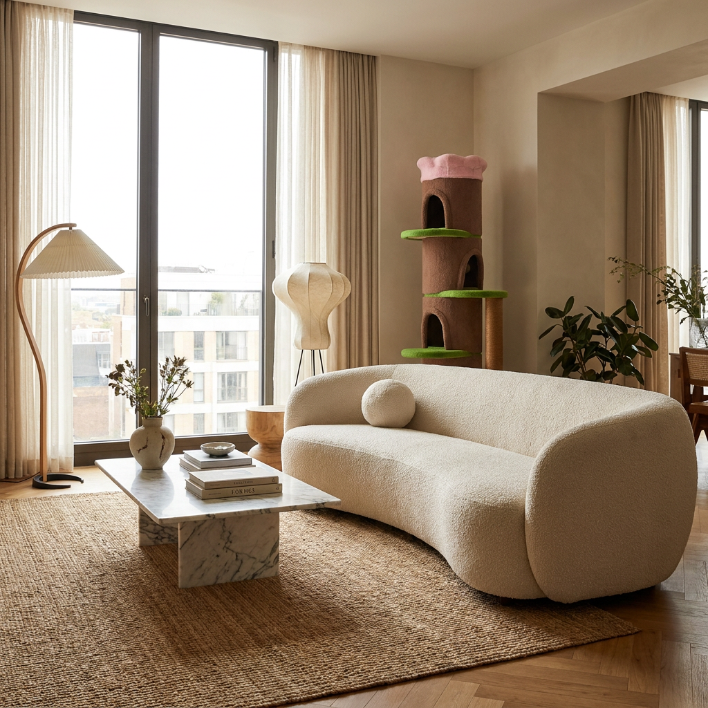 Cat tree tower as decor in a luxury living room