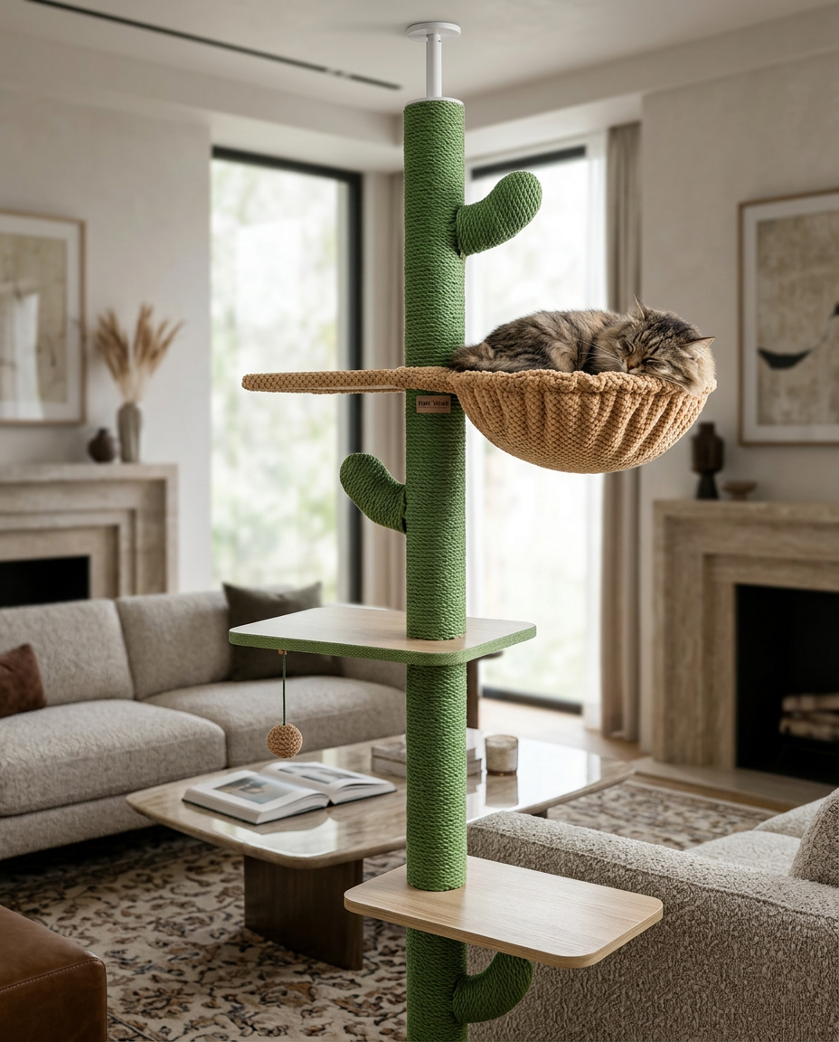 Cat resting in the woven hammock basket