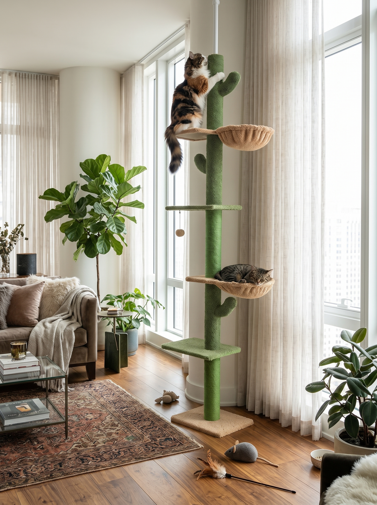 Floor to Ceiling Cat Tree 5-Tier Cactus image with text 2